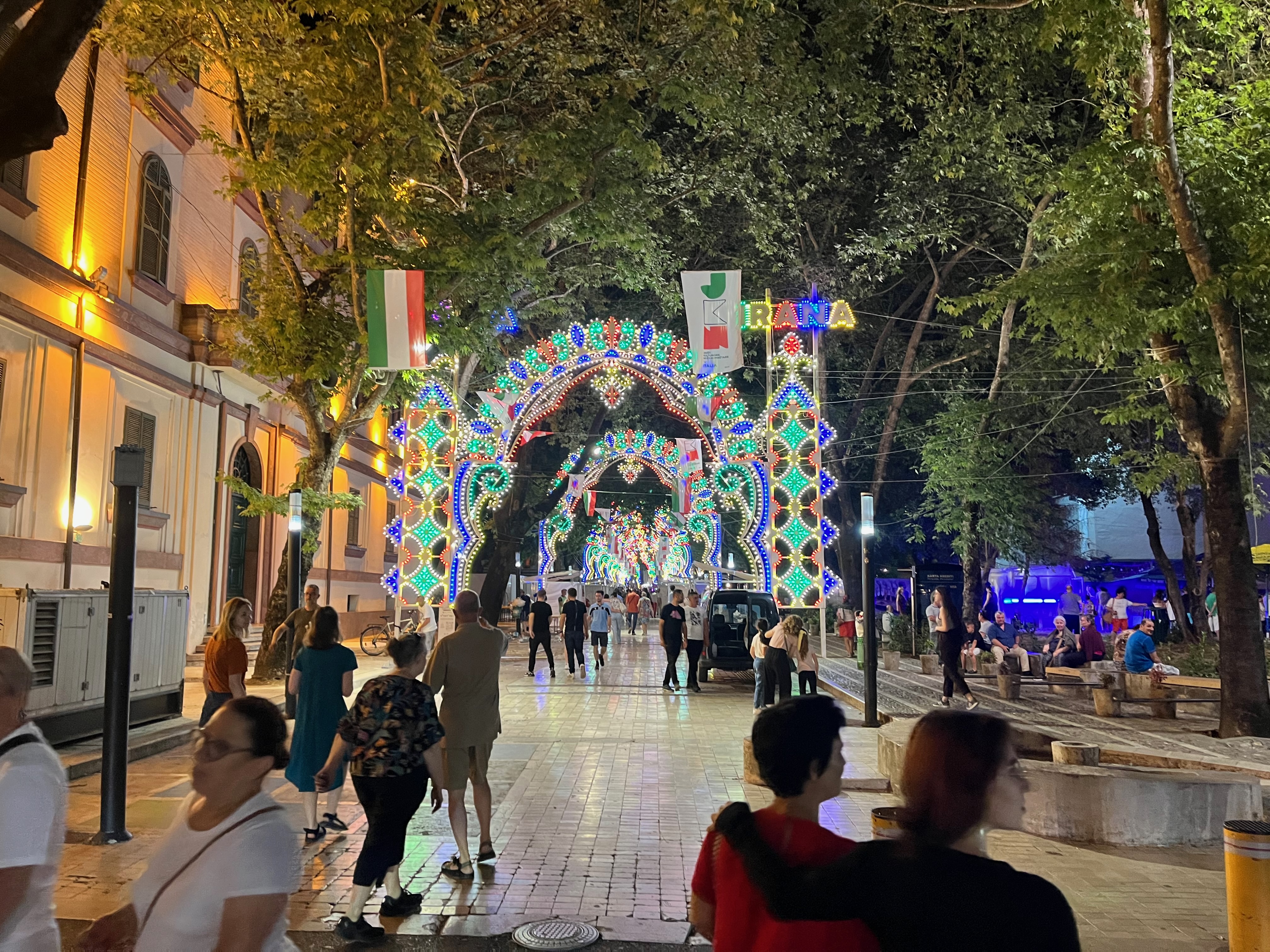 Nighttime street in Albania.