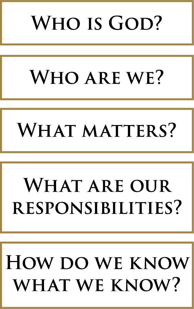 Who is God? Who are we? What matters? What are our responsibilities? How do we know what we know?