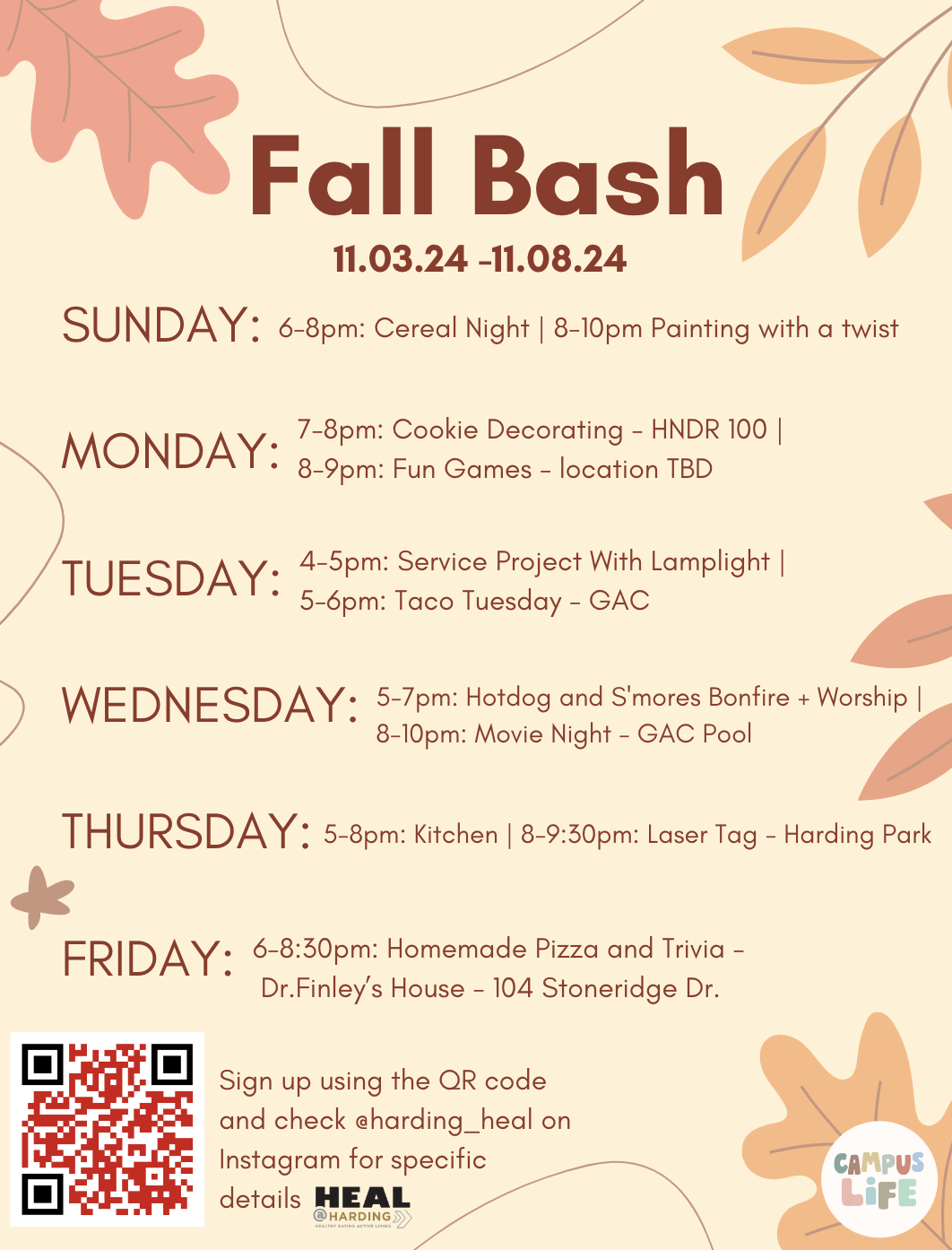 Schedule of Fall Bash